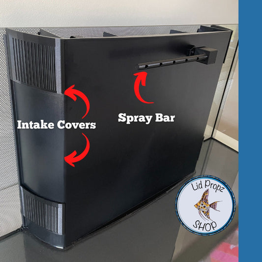 Complete Fluval Flex 32.5G aquarium upgrade kit with four intake covers, a low-flow spray bar, and 12-inch XXL lid props. Designed to protect shrimp and small fish, improve water flow, and make maintenance easier. Compatible with freshwater and saltwater models.