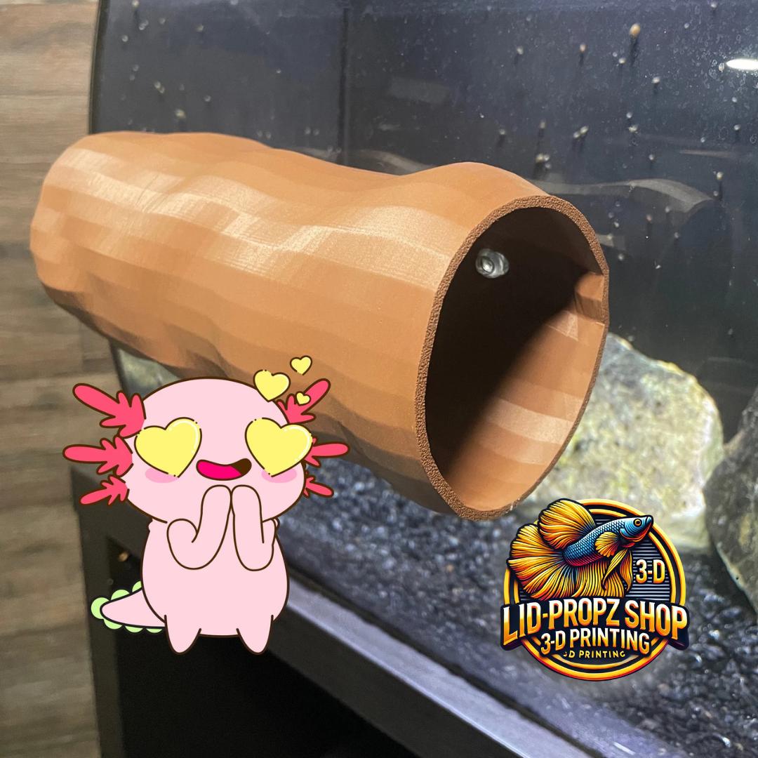 Close-up of Mega Axolotl Relaxation Tube showing smooth interior, durable build, and three suction cups attached for added stability.
