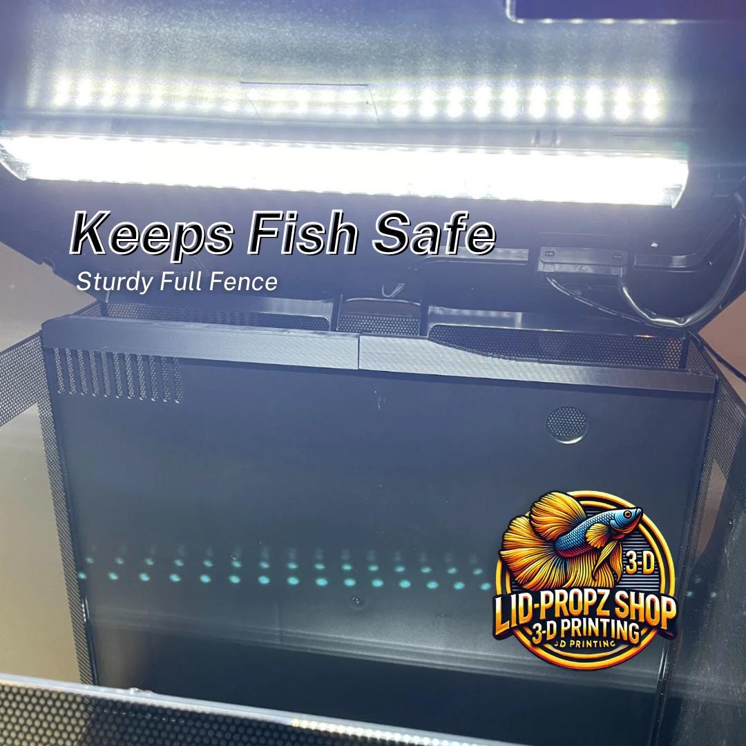 Rear chamber guard installed on a Fluval Flex tank, blocking the gap between the display and filter area. Prevents fish from jumping into the back chamber.
